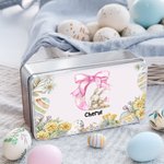 Personalisierte Lebensmittelechte Osterhase Rosa Schleife Blumen Keksdose mit Initiale und Namen Geburtstag Ostern Geschenk für Kinder Familie Freunde