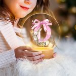 Personalized Cute Easter Bunny Pink Bow Initial LED Night Light with Wooden Base Cute Room Decor Birthday Easter Party Favor Gift for Kids