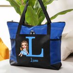 Gepersonaliseerde Graduation Gown Cartoon Character Large Tote Bag met Names en Mesh Pocket Afstudeer Cadeau voor op reis voor vrouwen