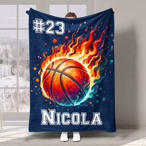 Coperta morbida con desgin di palloni sportivi personizzato con nome e numero regalo per il giorno della partita e compleanno per amanti dello sport