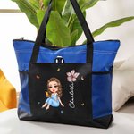 Personalisierte Cartoon Graduate Geburt Blume große Tragetasche mit Namen und Mesh-Taschen Graduierung Geburtstag Geschenk für Frauen