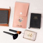 Personalized Cross Birth Flower Makeup Brush Bag with 8 Pcs Brushes Bachelorette Wedding Easter Christian Gift for Women Girls