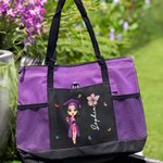 Cartoon personalizzato Laurea Fiore Grande Borsa Tote con Nome e Tasche in Rete Viaggio Laurea Compleanno Regalo per Donne Ragazze
