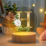 Personalisierte Floral Initial Name Combination LED-Nachtlicht mit hölzernen Basis niedlich Zimmer Dekoration Geburtstag Baby Dusche Geschenk für Kinder