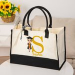 Gepersonaliseerde afstuderen Cartoon Karakter Grote Canvas Tas met Initialen en Naam Afstuderen Verjaardagscadeau voor meisjes Vrienden