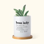 Personalised Boss Lady Definition Ceramic Plant Pot with Name and Bamboo Base Promotion New Job Gift for Female Boss