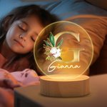 Personalisierte Floral Initial Name Combination LED-Nachtlicht mit hölzernen Basis niedlich Zimmer Dekoration Geburtstag Baby Dusche Geschenk für Kinder