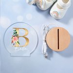 Personalisierte Floral Initial Name Combination LED-Nachtlicht mit hölzernen Basis niedlich Zimmer Dekoration Geburtstag Baby Dusche Geschenk für Kinder