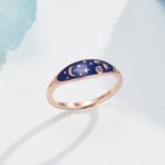 Personalisierter Mond und Stern Geburtsstein Emaille Ring Himmel Schmuck Geburtstag Valentinstag Geschenk für Damen