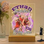 Personalizzato 1-5 foto brillante fulmine basket nome Acrilico Led luce notturna con base in legno Home Decor regalo di compleanno per gli amanti dello sport