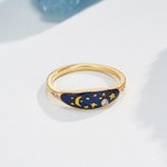 Personalisierter Mond und Stern Geburtsstein Emaille Ring Himmel Schmuck Geburtstag Valentinstag Geschenk für Damen