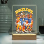 Personalizzato 1-5 foto brillante fulmine basket nome Acrilico Led luce notturna con base in legno Home Decor regalo di compleanno per gli amanti dello sport