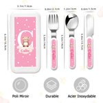 Set de 3 Petits Couverts à Étui Personnalisé avec Lettre et Nom à Motif d'Animal Set de Fourchette Cuillère Couteau Cadeaux Anniversaire pour Enfant