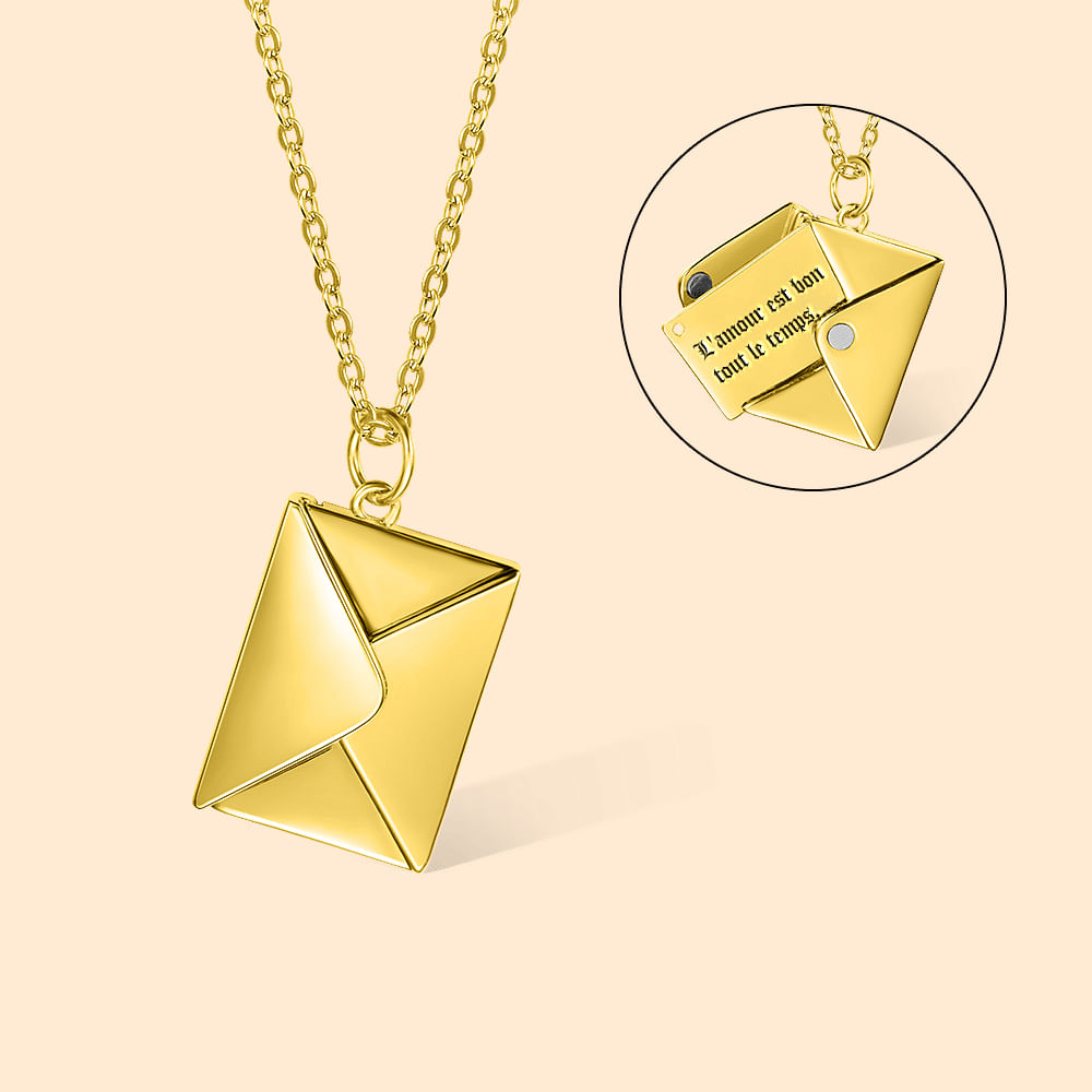 Collier Personnalisé pour Femme avec Message Secret Gravé et Photo Pendentif Enveloppe Lettre d'Amour Cadeau Noël Anniversaire St-Valentin pour Femme