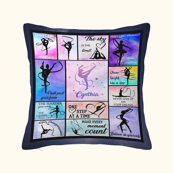 Taie d'oreiller aquarelle personnalisée avec nom Cadeau d'anniversaire de pendaison de crémaillère pour les amateurs de gymnastique