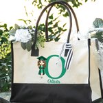 Gepersonaliseerde afstuderen Cartoon Karakter Grote Canvas Tas met Initialen en Naam Afstuderen Verjaardagscadeau voor meisjes Vrienden