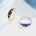 Personalisierter Mond und Stern Geburtsstein Emaille Ring Himmel Schmuck Geburtstag Valentinstag Geschenk für Damen