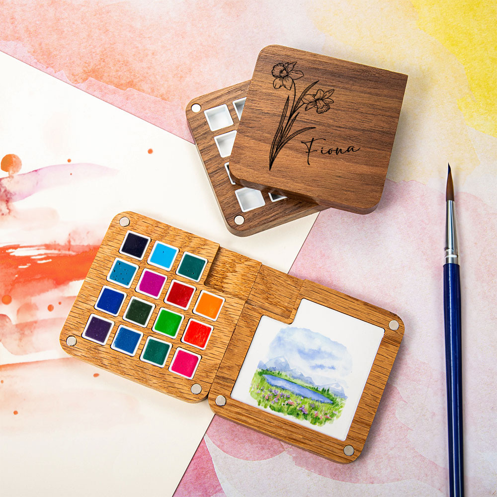 Palette d'aquarelle en bois portable avec nom Cadeau d'anniversaire pour les peintres