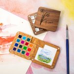 Personalised Birth Flower Portable Wooden Watercolor Palette Drawing Board with Name Outdoor Painting Supply Birthday Gift for Painters