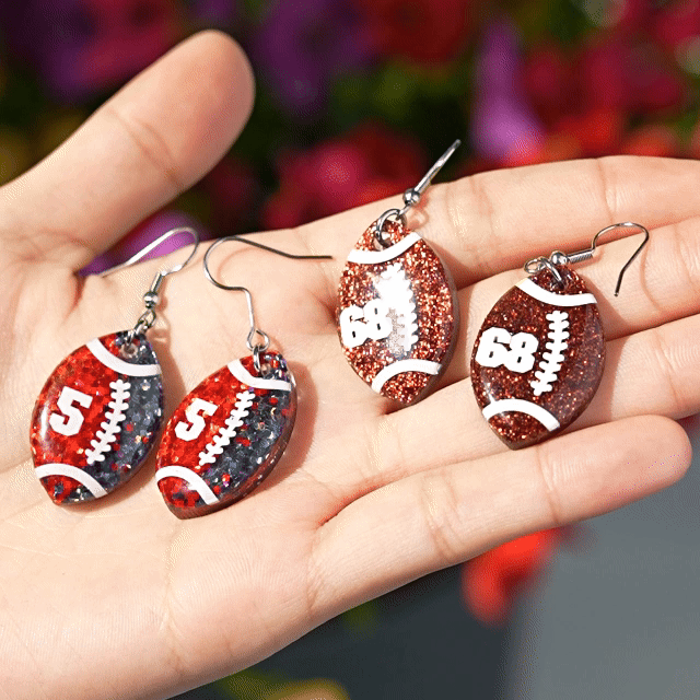 Boucles d'oreilles football pailleté personnalisé avec numéro Game Day Football Birthday Gift for Football Lovers Mom