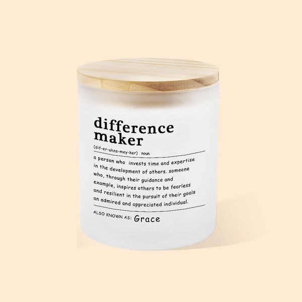 Personlig Difference Maker LED-ljuslampa Ljusburk med namn och trälock Heminredning Uppskattningsgåva till ledare Medarbetare Lärare