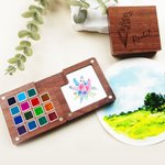 Personalised Birth Flower Portable Wooden Watercolor Palette Drawing Board with Name Outdoor Painting Supply Birthday Gift for Painters