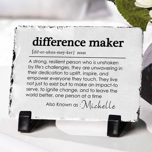 Personalized Difference Maker Slate Plaque with Name and Stand Office Desk Decor Affirmation Appreciation Gift for Leader Coworker Teacher