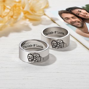 Anello personalizzato con ritratto fotografico e nomi regalo di fidanzamento matrimonio e anniversario per coppie