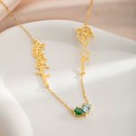 Personalized Heart Birthstone Necklace with Birthday Flower and Name Valentine's Day Birthday Anniversary Gift for Women
