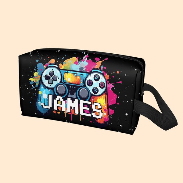 Personalized Portable Colorful Game Controller Pattern Toiletry Bag with Handle Travel Accessories Birthday Gift for Game Lovers