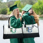 Gepersonaliseerde afstuderen Cartoon Karakter Grote Canvas Tas met Initialen en Naam Afstuderen Verjaardagscadeau voor meisjes Vrienden