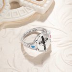 Personalized Star of Bethlehem Engraved Two Birth Flowers with Cross Signet Ring with Birthstones and Text Easter Baptism Gift for Christian Women