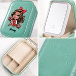 Personalisierte Cheerleading Mädchen Leder-Schmuck-Box mit Namen und LED dreifarbig einstellbar Make-up-Spiegel Game Day Geburtstagsgeschenk für Mädchen