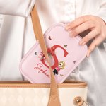 Joyero de piel personalizado con personaje de dibujos animados con flor de nacimiento y luz LED Espejo de maquillaje Esencial de viaje Regalo de cumpleaños para mujer