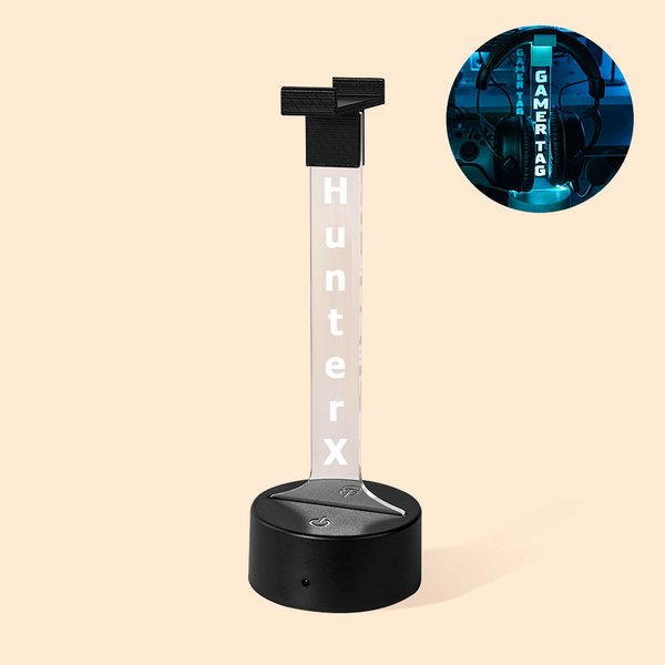 Personalisierter Mehrfarbiges-Licht Kopfhörerständer aus Acryl mit Namen Gaming-Zubehör Gamer-Tag Geburtstag Valentinstag Geschenk für Gamer