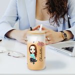 Coordinadora del Caos personalizada Personaje de dibujos animados 20oz Taza de cristal esmerilado con flor de nacimiento y pajita Regalo de cumpleaños diario de viaje para la familia