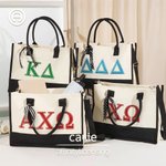 Personalisierte Glitter Greek Initial Large Canvas Tote Bag Chapter Party Pride Bid Day Sorority Gift for Sister Friends | Callie × Affinity Licensing