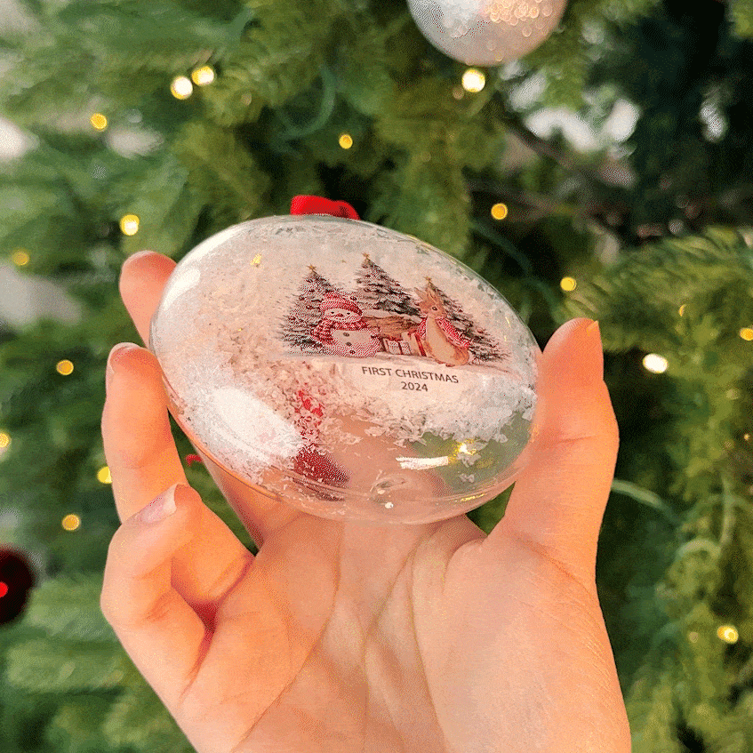 Personalisierte niedlichen Hase Schneemann Klarglas Ornament mit Namen und rotem Band Home Decor erste Weihnachten Baby Shower Geschenk für Neugeborene