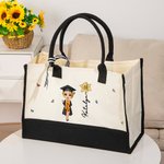 Personalizada de dibujos animados Graduado Nacimiento Flor Bolsa de lona grande con nombre Graduación Cumpleaños Regalo para las mujeres