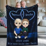 Personalisierte Cartoon Liebespaar Sternenhimmel Doppelherz Weiche Decke mit Namen Jahr Text Haus Deko Valentinstag Jahrestag Geschenk für Paare