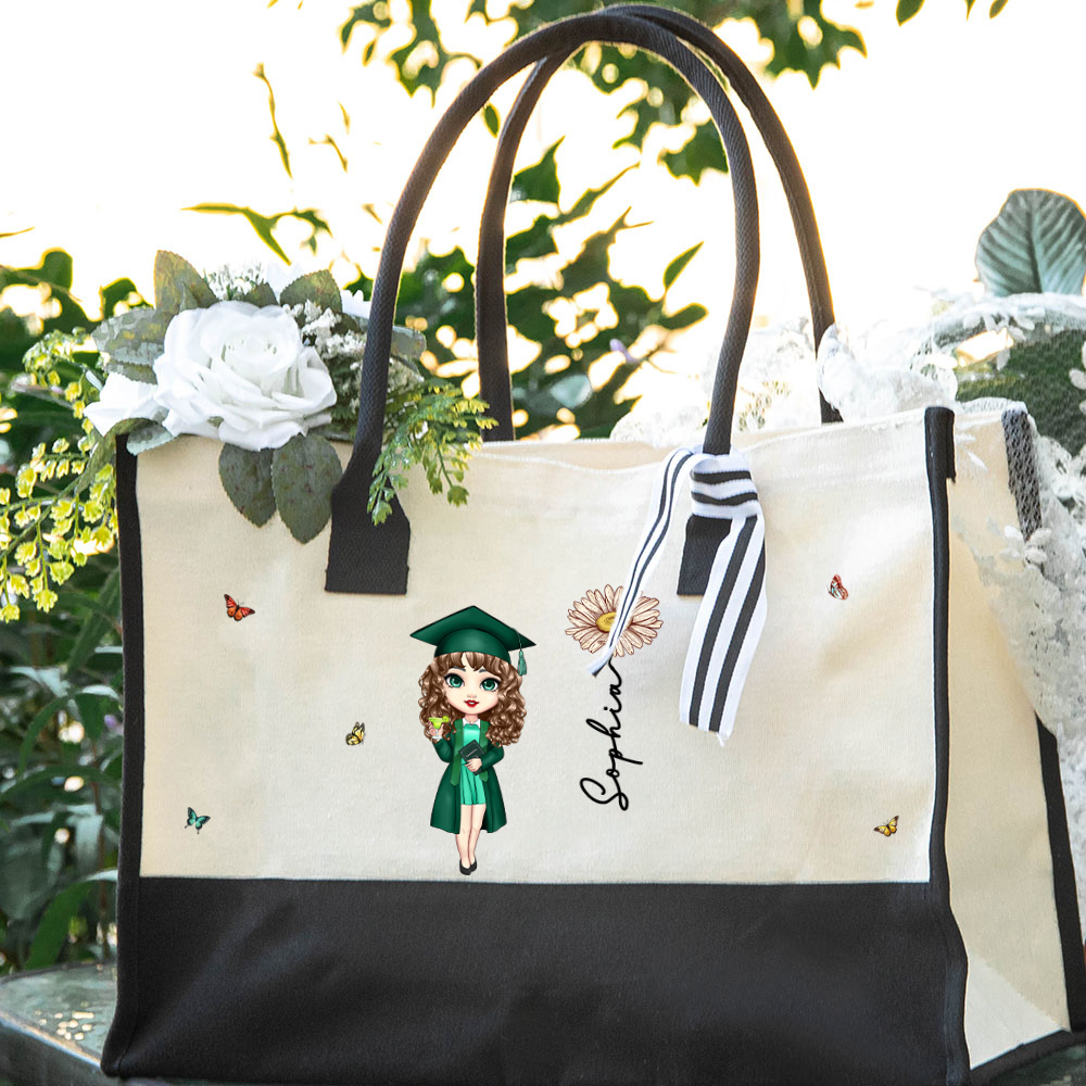 Sac en toile avec nom Graduation Birth Flower Cadeau d'anniversaire pour les femmes