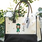 Personalizada de dibujos animados Graduado Nacimiento Flor Bolsa de lona grande con nombre Graduación Cumpleaños Regalo para las mujeres
