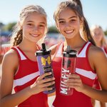 Personalizado Glitter Bow Cheerleader 20 oz Deportes Botella de agua con texto portátil Cheerleading Regalo para Cheerleader