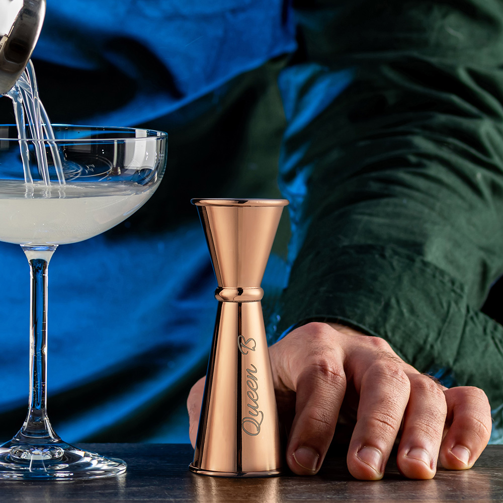 Jigger en Acier Inoxydable Personnalisé avec Texte Gravé Accessoire Bar à Domicile Cadeau Fête des Pères pour Amateur de Cocktails