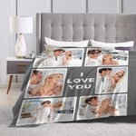 Personalizada Feliz San Valentín 1-9 Fotos Manta Suave con Texto Decoración del Hogar Regalo de San Valentín para la Familia Pareja