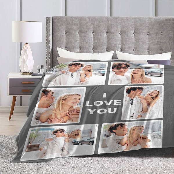 Personlig Happy Valentine's Day 1-9 foton Mjuk filt med text Heminredning Alla hjärtans dag-present för familj och par