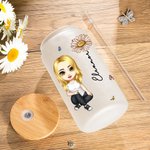 Coordinadora del Caos personalizada Personaje de dibujos animados 20oz Taza de cristal esmerilado con flor de nacimiento y pajita Regalo de cumpleaños diario de viaje para la familia