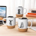 Taza de Cerámica con Tapa y Base de Madera Personalizada Retrato de Perro y Gato 13oz Regalo de Simpatía para los Amantes de las Mascotas en Memoria de su Pérdida