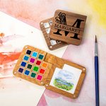 Iniziale personalizzata in legno a 15 griglie Mini tavolozza magnetica per acquerello con nome e clip Forniture portatili per pittura Regalo per artista pittore