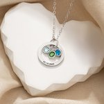 Personalized Dainty Ring Shape Necklace with 1-6 Birthstones and Engraved Text Birthday Mother's Day Gift for Women